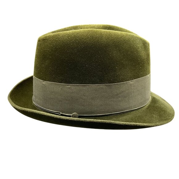 Borsalino Alessandria Italy Olive Green Velour Felt Fedora With Box Sz 7.25 - Picture 5 of 15